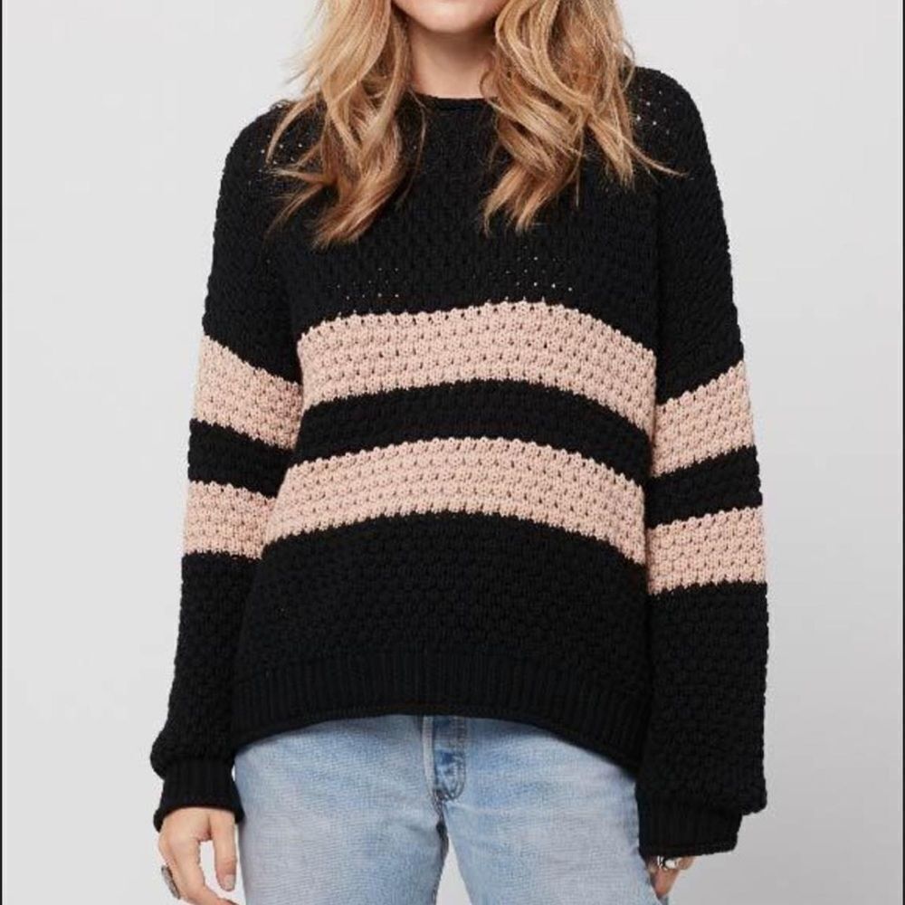 Knot Sisters Stripe Open Knit Black & Cream Sweater (Size Small)